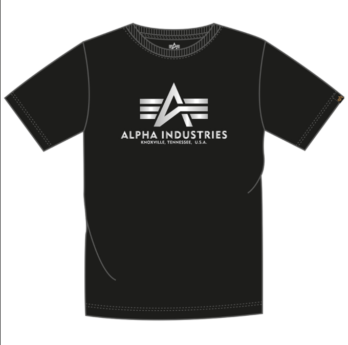 Alpha Industries pánské triko Basic Foil Print (stříbrné) - Etappa